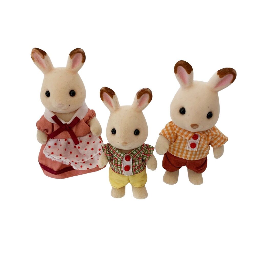 Calico Critters Sylvanian Hopscotch Chocolate Rabbit Family of 3 Mom Dad Brother